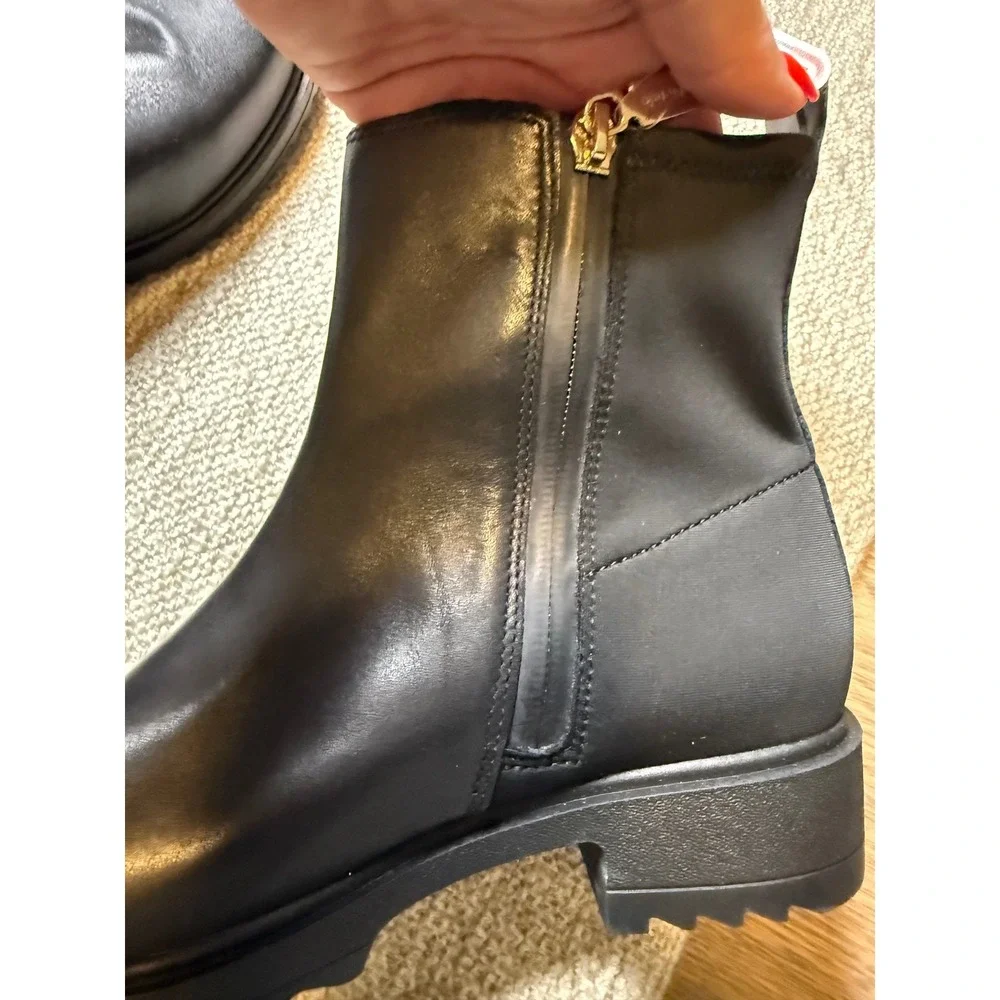 Blondo Cammie Black Leather Waterproof Ankle Boots Lug Sole Womens 6.5M